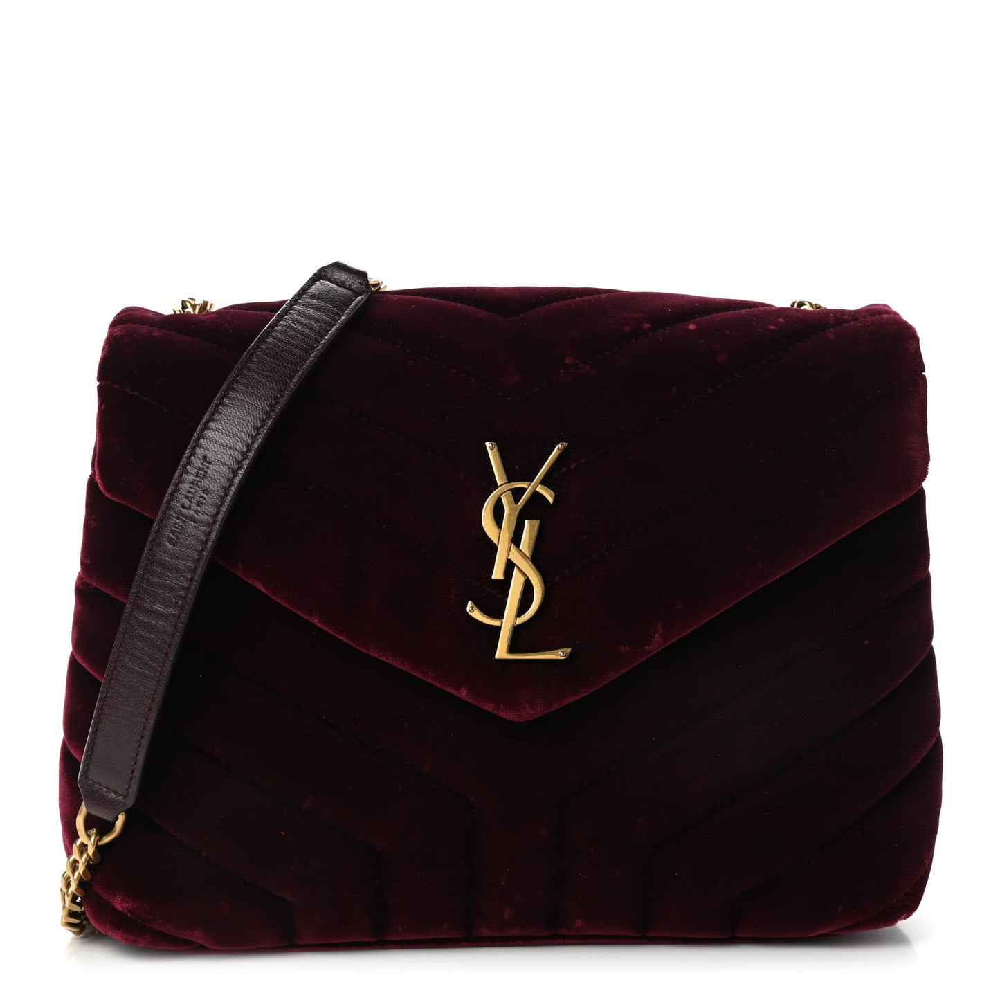 Velvet Y Quilted Monogram Small Loulou Chain Satchel Burgundy