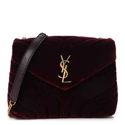 Saint Laurent Velvet Y Quilted Monogram Small Loulou Chain Satchel Burgundy 1 of 9