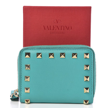 Valentino Garavani Calfskin Rockstud Zip Around Coin Case Card Holder Opaline Green 10 of 10