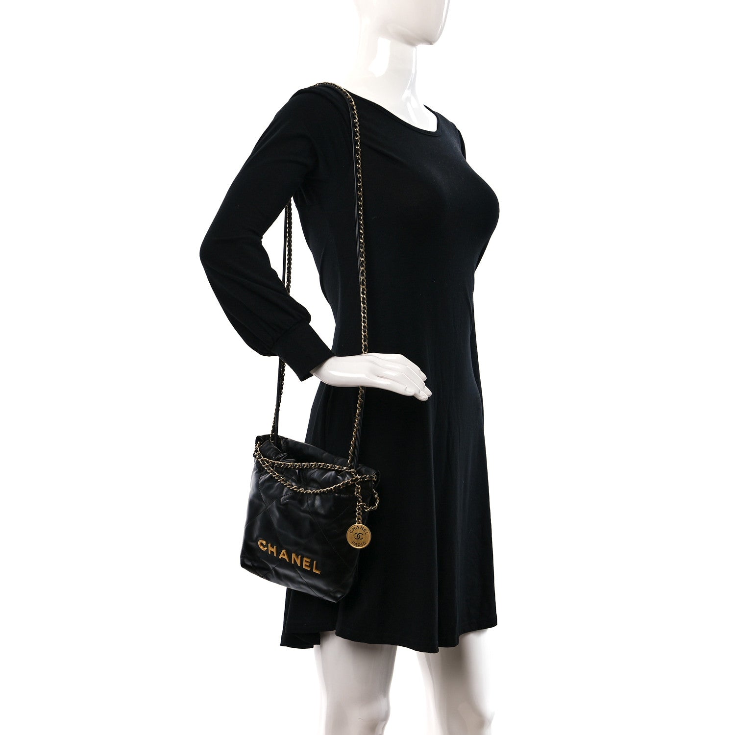 Chanel Shiny Calfskin Quilted Mini Chanel 22 Black 2 of 12