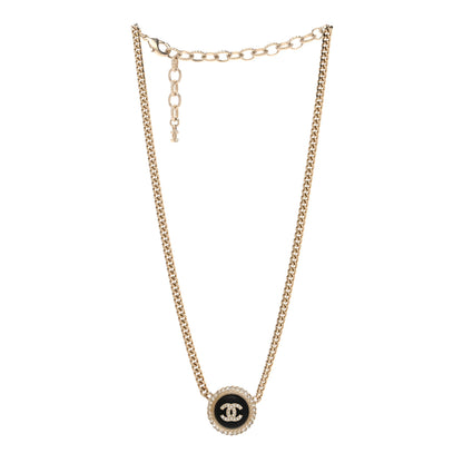 Chanel Metal Lambskin Crystal CC Pendant Necklace Black Gold 3 of 4