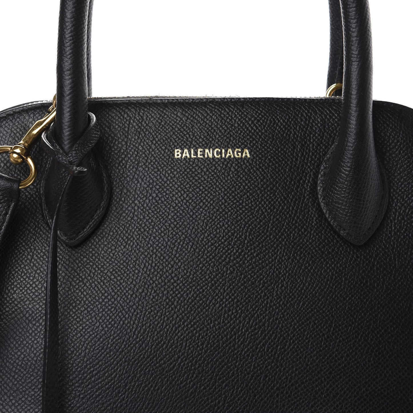 Signature Grained Calfskin Logo S Ville Top Handle Bag Black