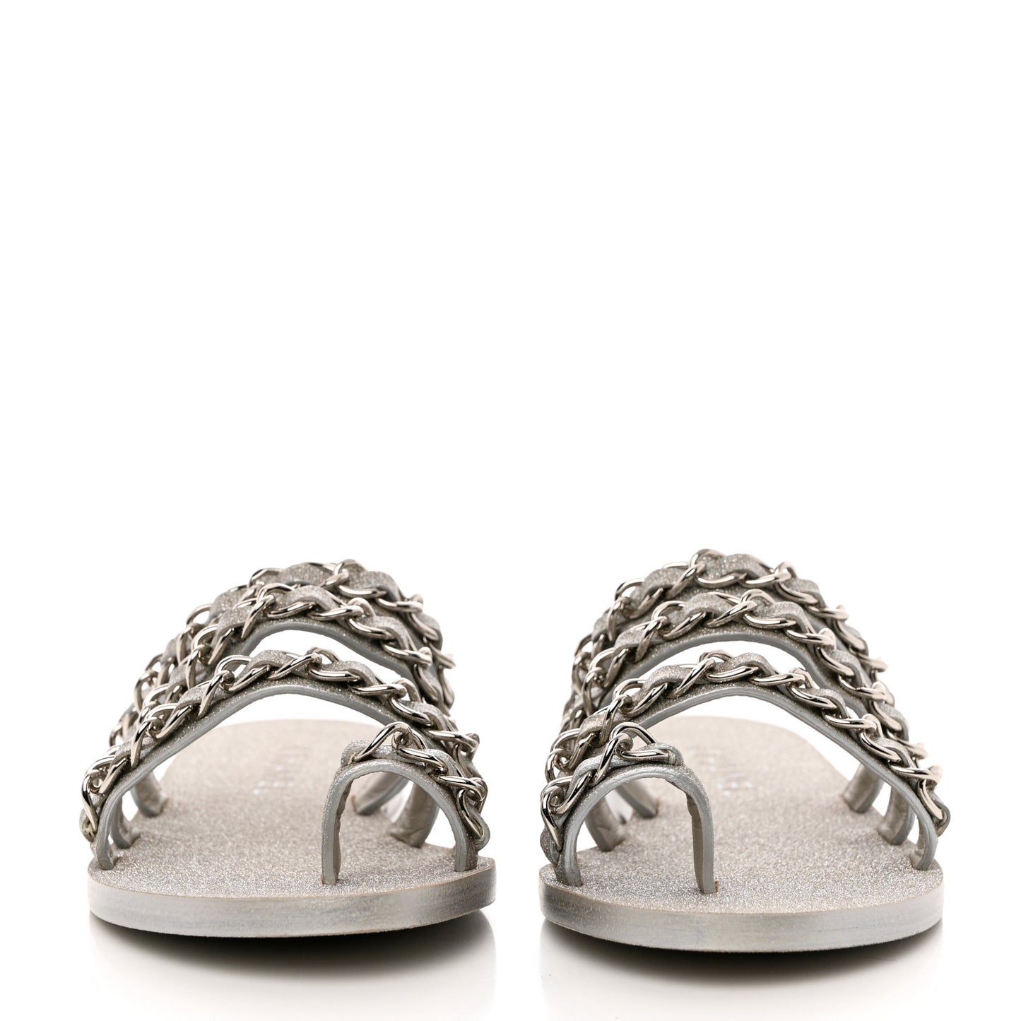 Fantasy Goatskin Chain Mules 38.5 Light Grey