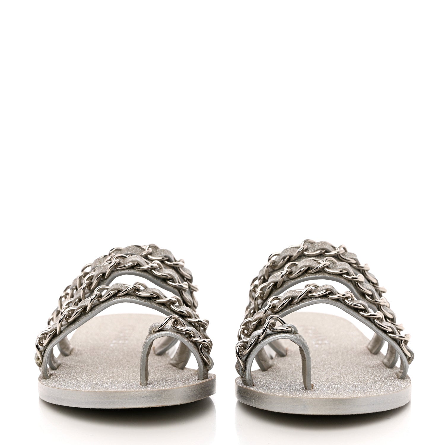 Chanel Fantasy Goatskin Chain Mules 38.5 Light Grey 2 of 9