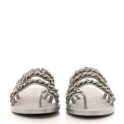 Chanel Fantasy Goatskin Chain Mules 38.5 Light Grey 2 of 9