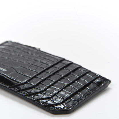 Saint Laurent Calfskin Crocodile Embossed 5 Fragments Zip Pouch Card Holder Black 6 of 8
