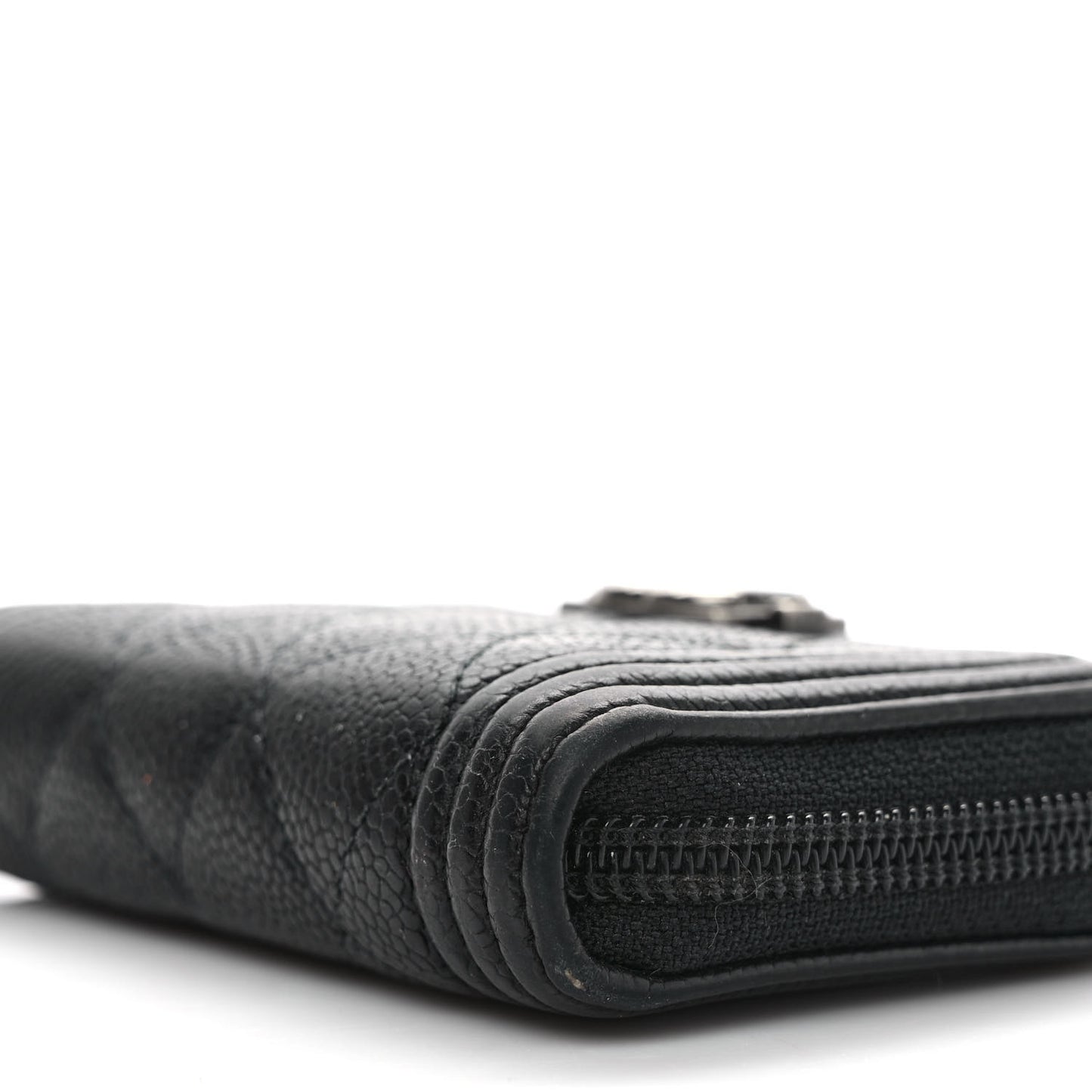 Caviar Quilted Boy Zip Around Coin Purse Wallet Black