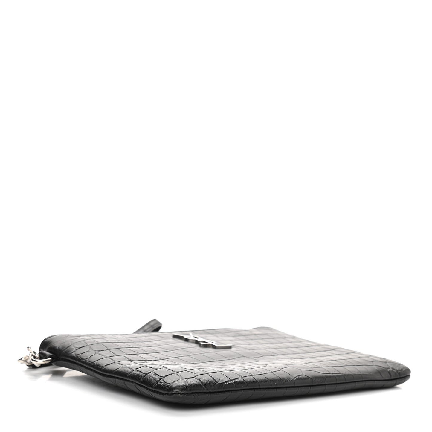 Calfskin Crocodile Embossed Monogram Zip Pouch Black