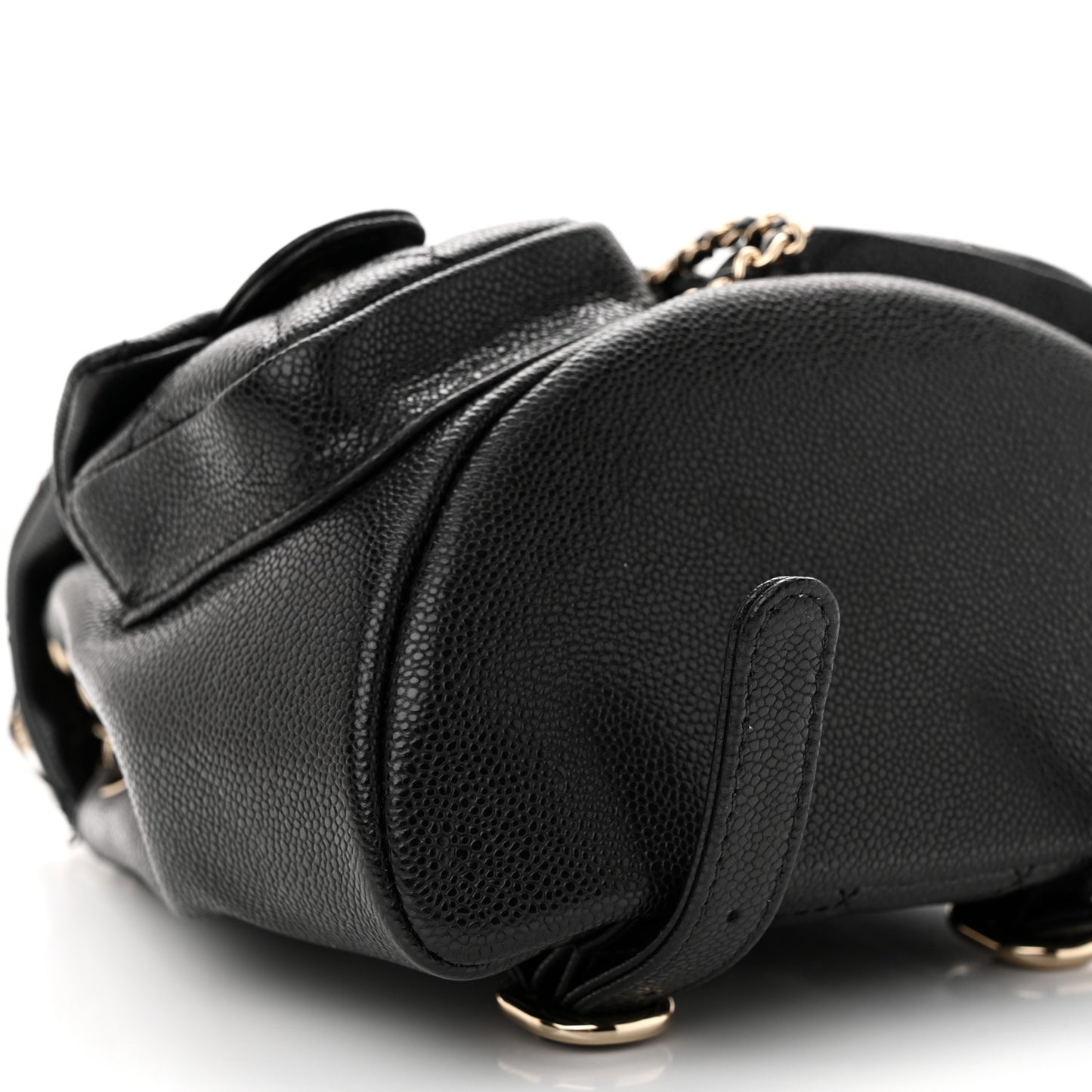 Shiny Caviar Quilted Small Duma Pockets Drawstring Backpack Black