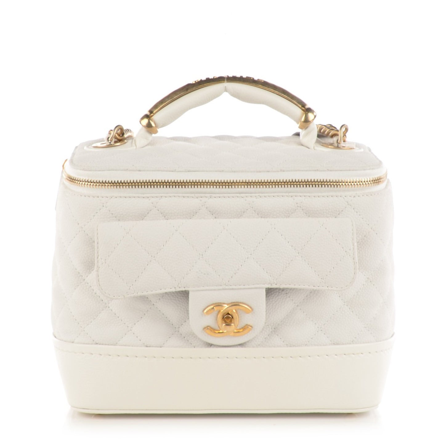 Iridescent Grained Calfskin Globe Trotter Vanity Case White