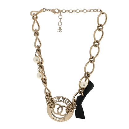 Chanel Metal Pearl Chain CC Paris Pendant Necklace Light Gold 2 of 4