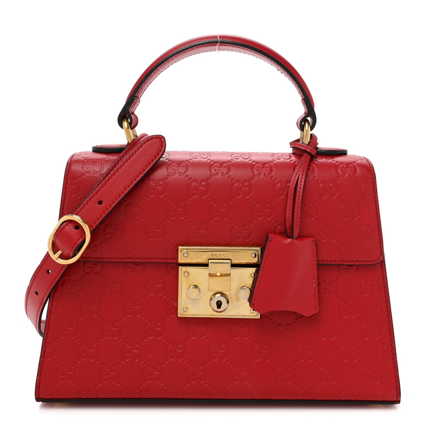 Guccissima Signature Small Padlock Top Handle Bag Hibiscus Red