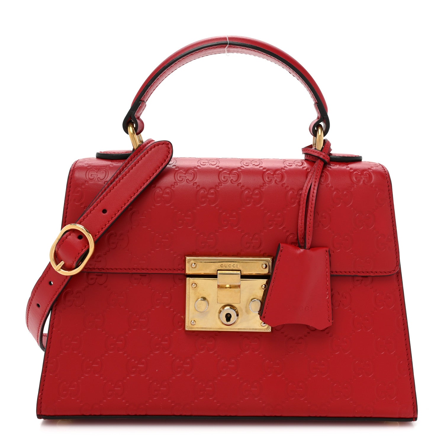 Gucci Guccissima Signature Small Padlock Top Handle Bag Hibiscus Red 1 of 11