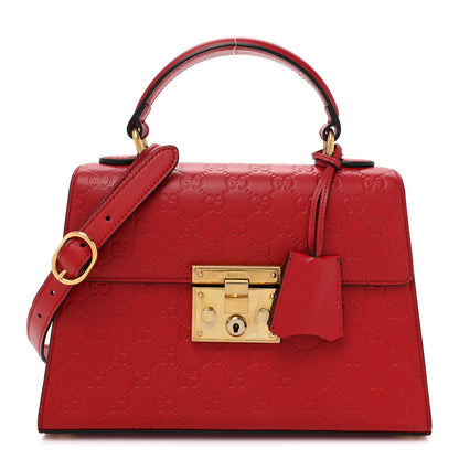 Gucci Guccissima Signature Small Padlock Top Handle Bag Hibiscus Red 1 of 11