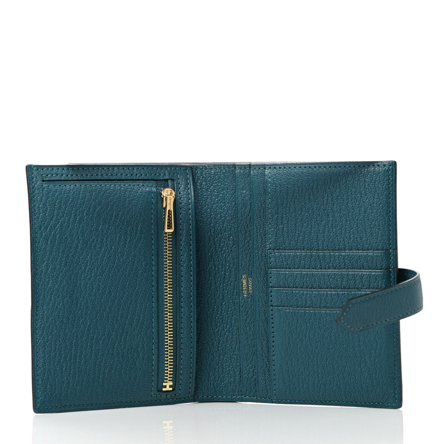 Hermes Chevre Mysore Bearn Compact Wallet Vert Bosphore 5 of 7