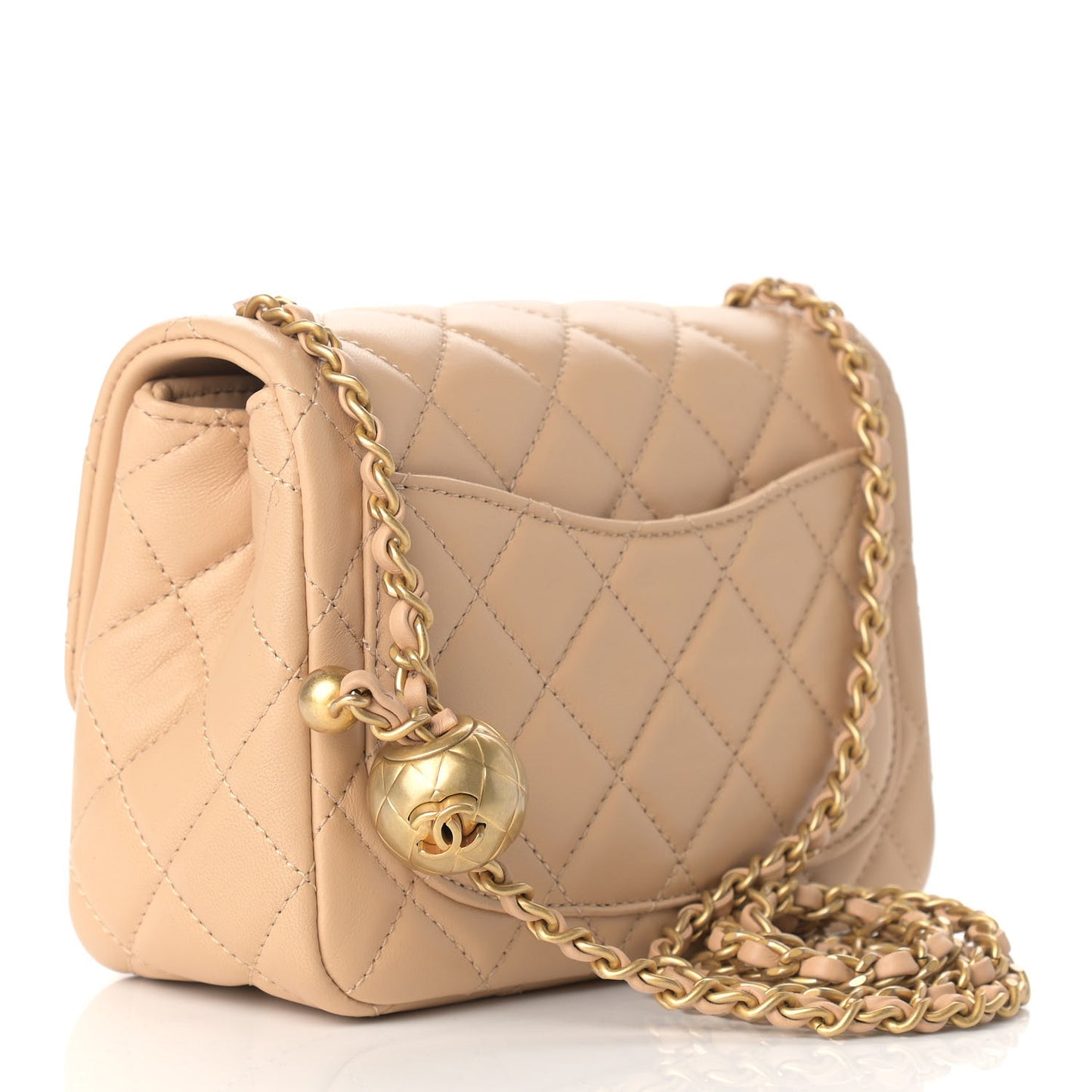 Lambskin Quilted Mini Pearl Crush Flap Beige