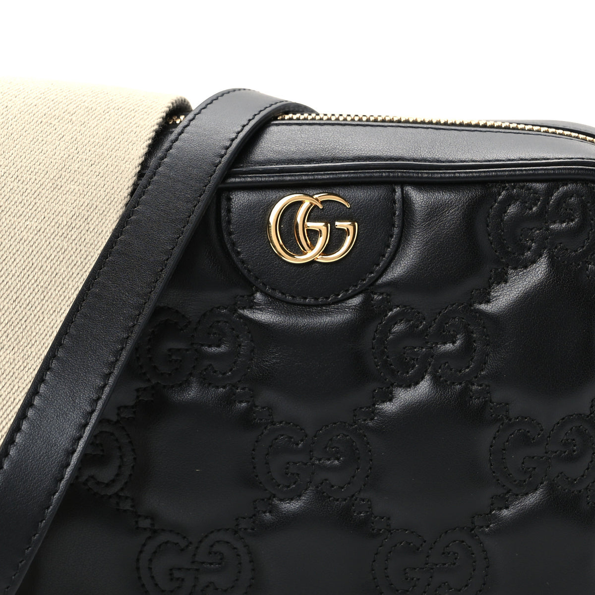 Gucci Calfskin GG Matelasse Shoulder Bag Black Natural 9 of 12