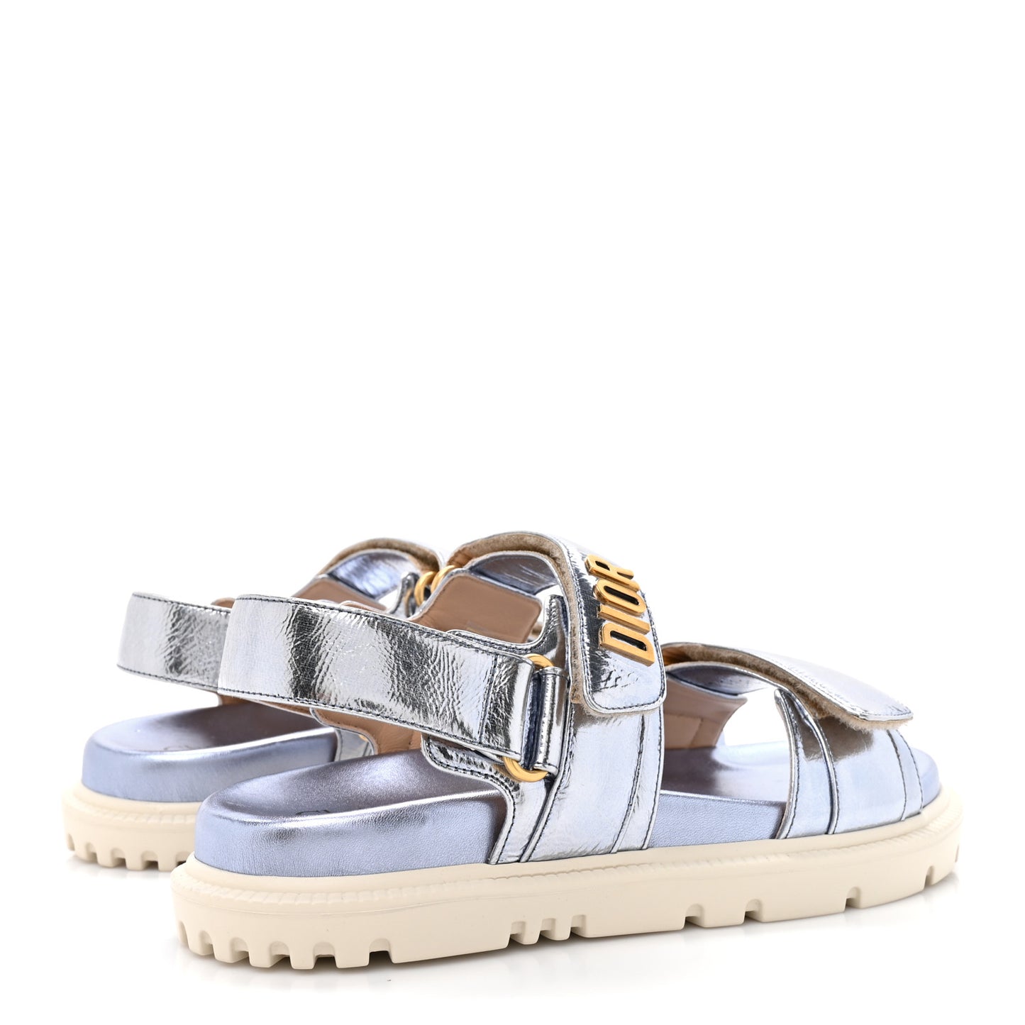 Laminated Crinkled Calfskin Dioract Sandals 35 Indigo Metal