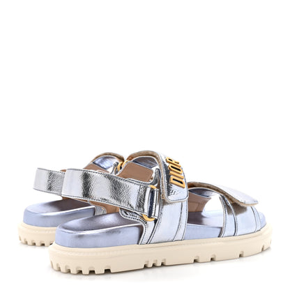 Christian Dior Laminated Crinkled Calfskin Dioract Sandals 35 Indigo Metal 5 of 12