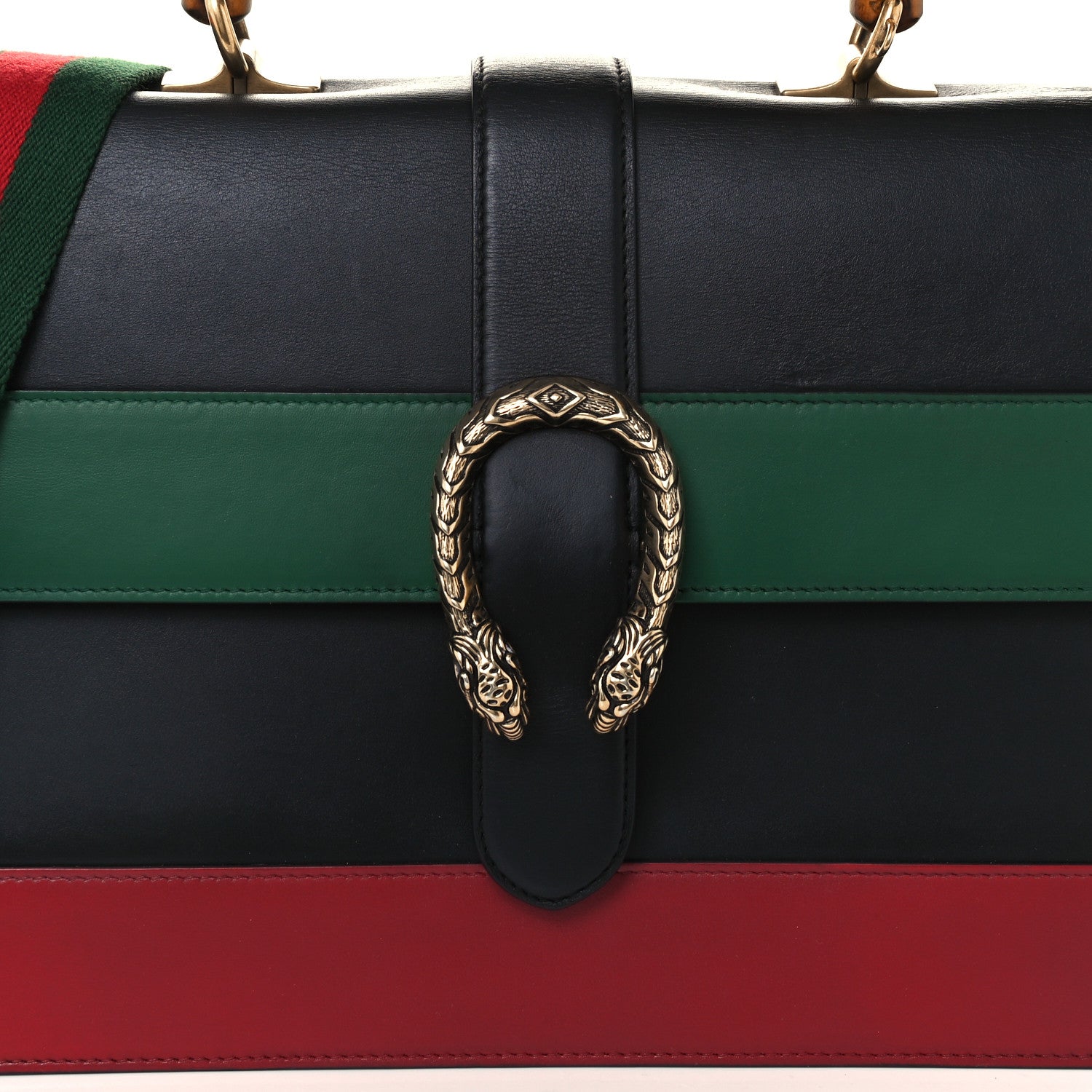 Gucci Calfskin Bamboo Web Large Dionysus Top Handle Bag Black Bright Evergreen Hibiscus Red 10 of 14