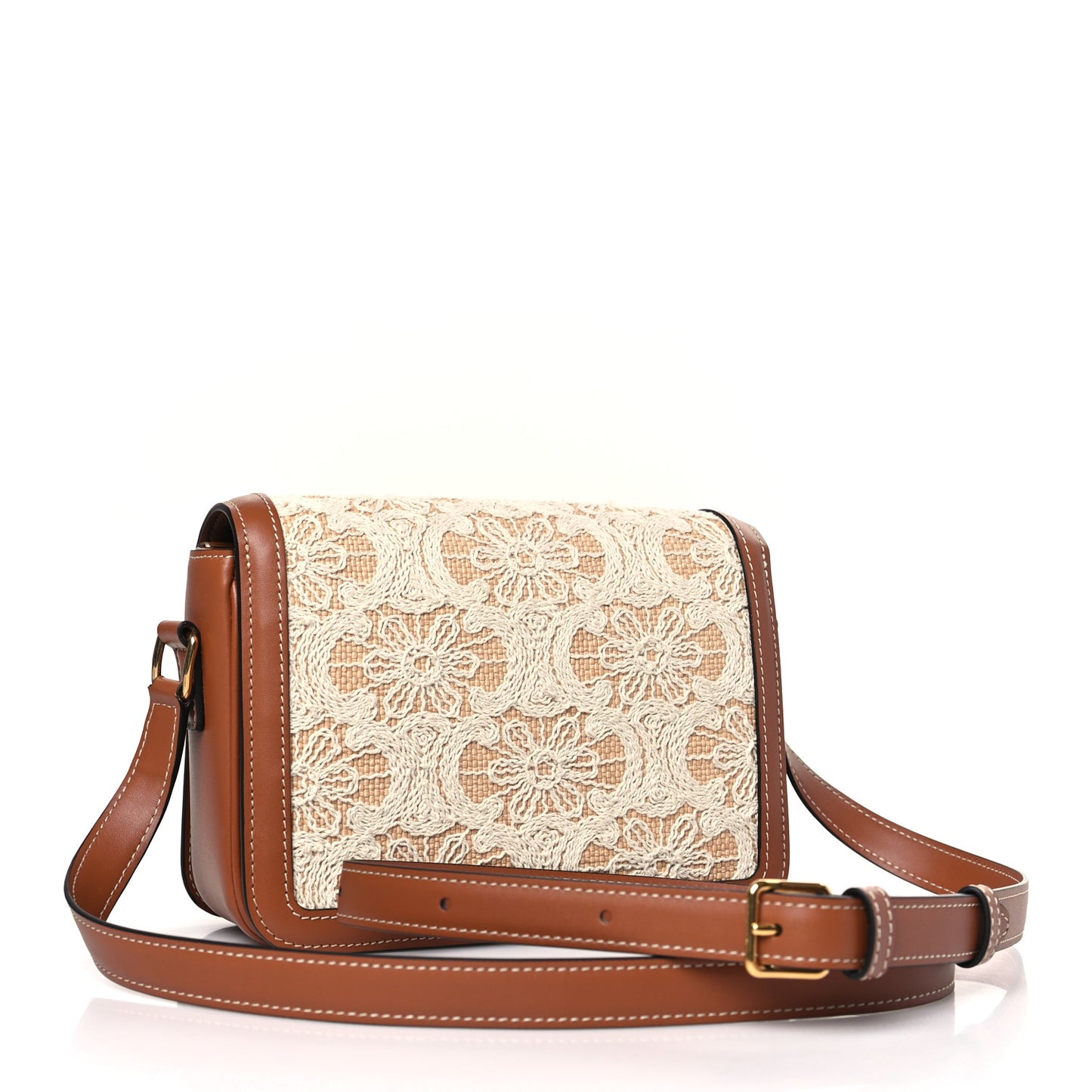 Embroidered Raffia Natural Calfskin Teen Triomphe Natural Tan