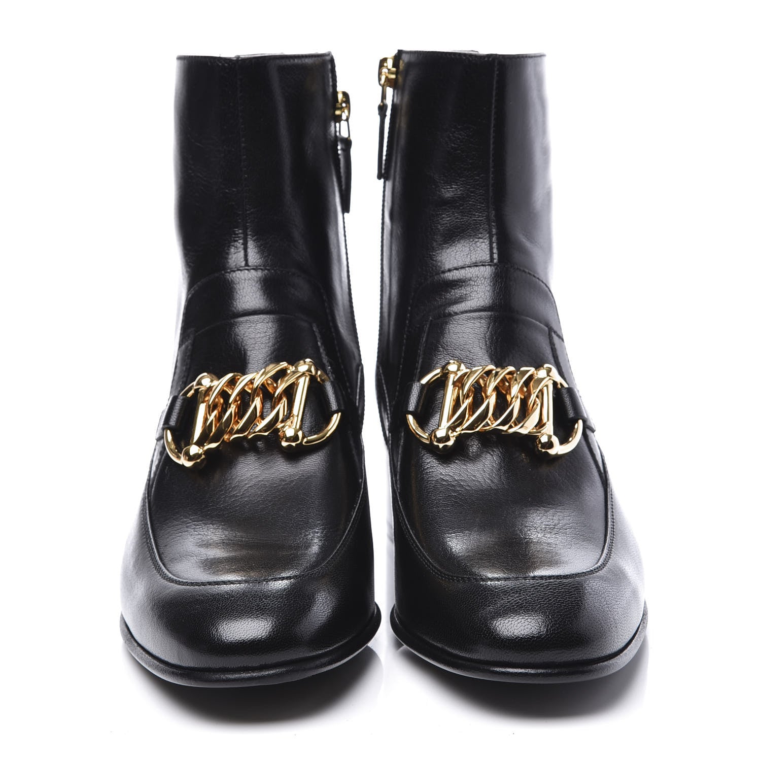 Gucci Goatskin Kitten Chain Horsebit Ankle Boots 39 Black 3 of 10