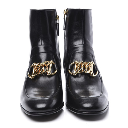 Gucci Goatskin Kitten Chain Horsebit Ankle Boots 39 Black 3 of 10