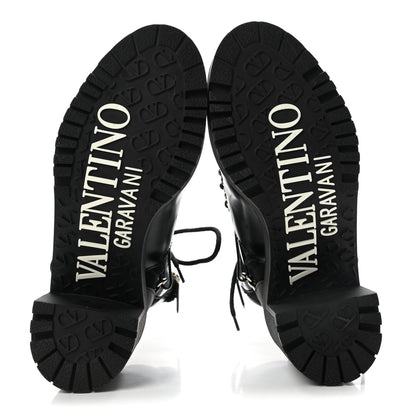 Valentino Garavani Calfskin Shearling VLOGO Combat Boots 38.5 Black 5 of 6