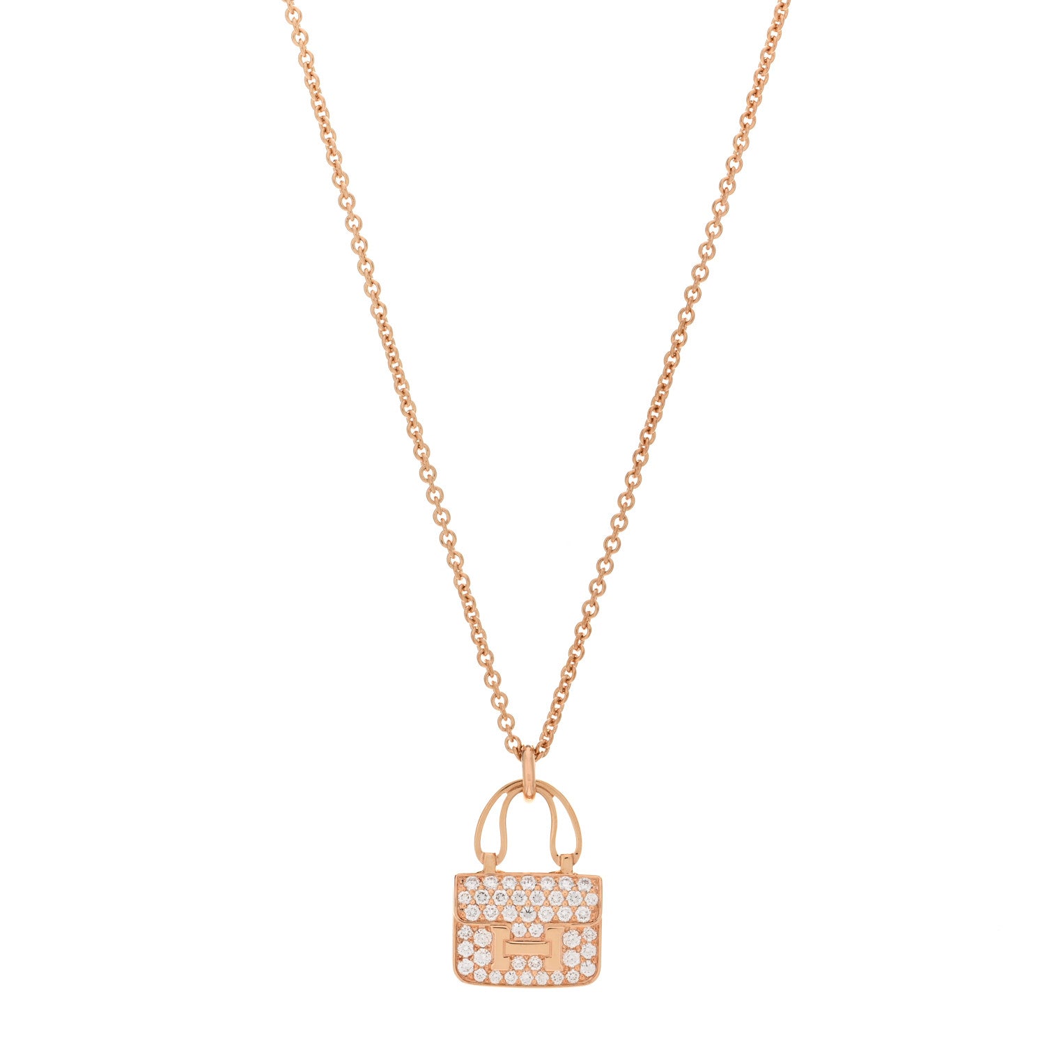 Hermes 18K Rose Gold Diamond Constance Amulettes Pendant Necklace 1 of 6