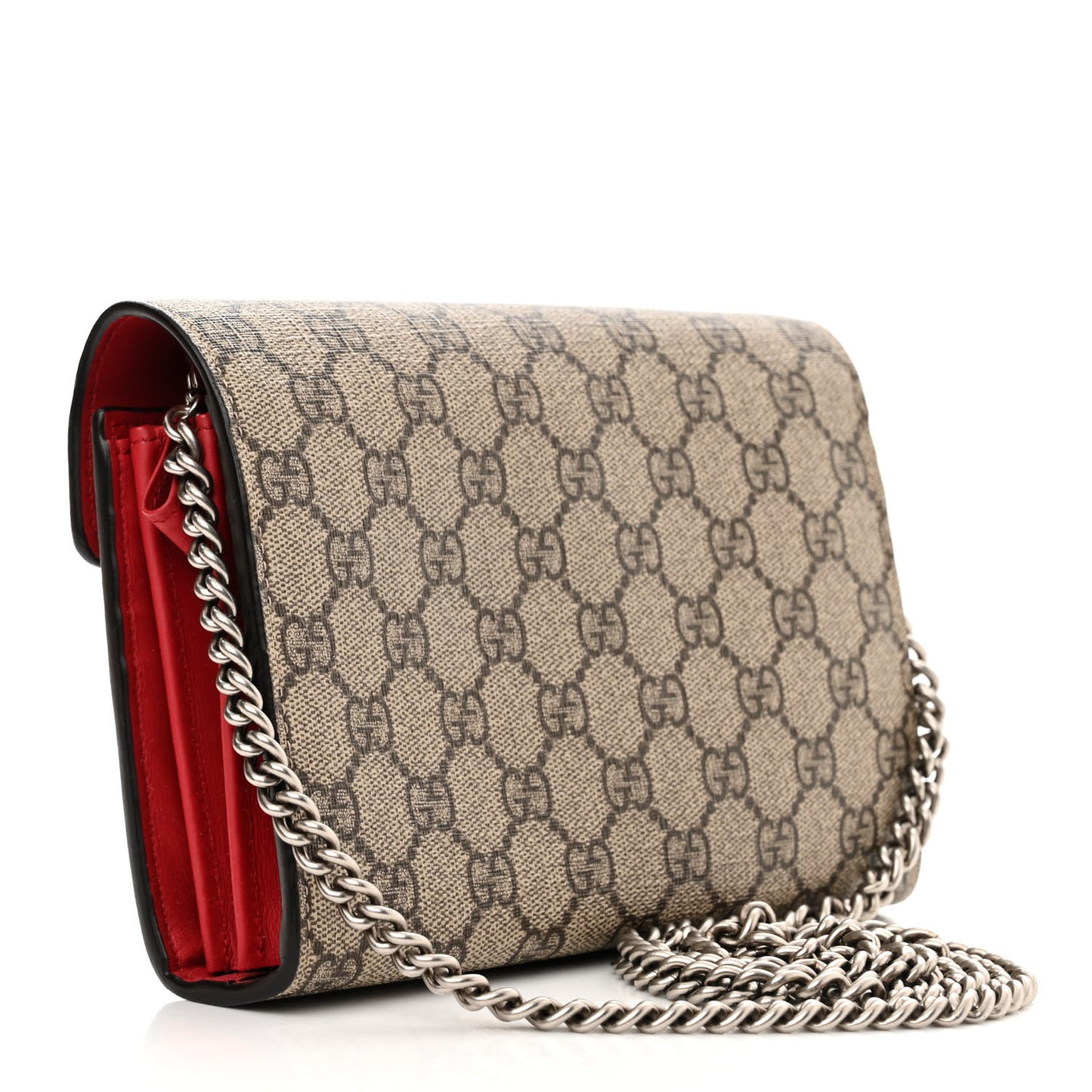 GG Supreme Monogram Mini Dionysus Chain Wallet Beige Vulcanic Red