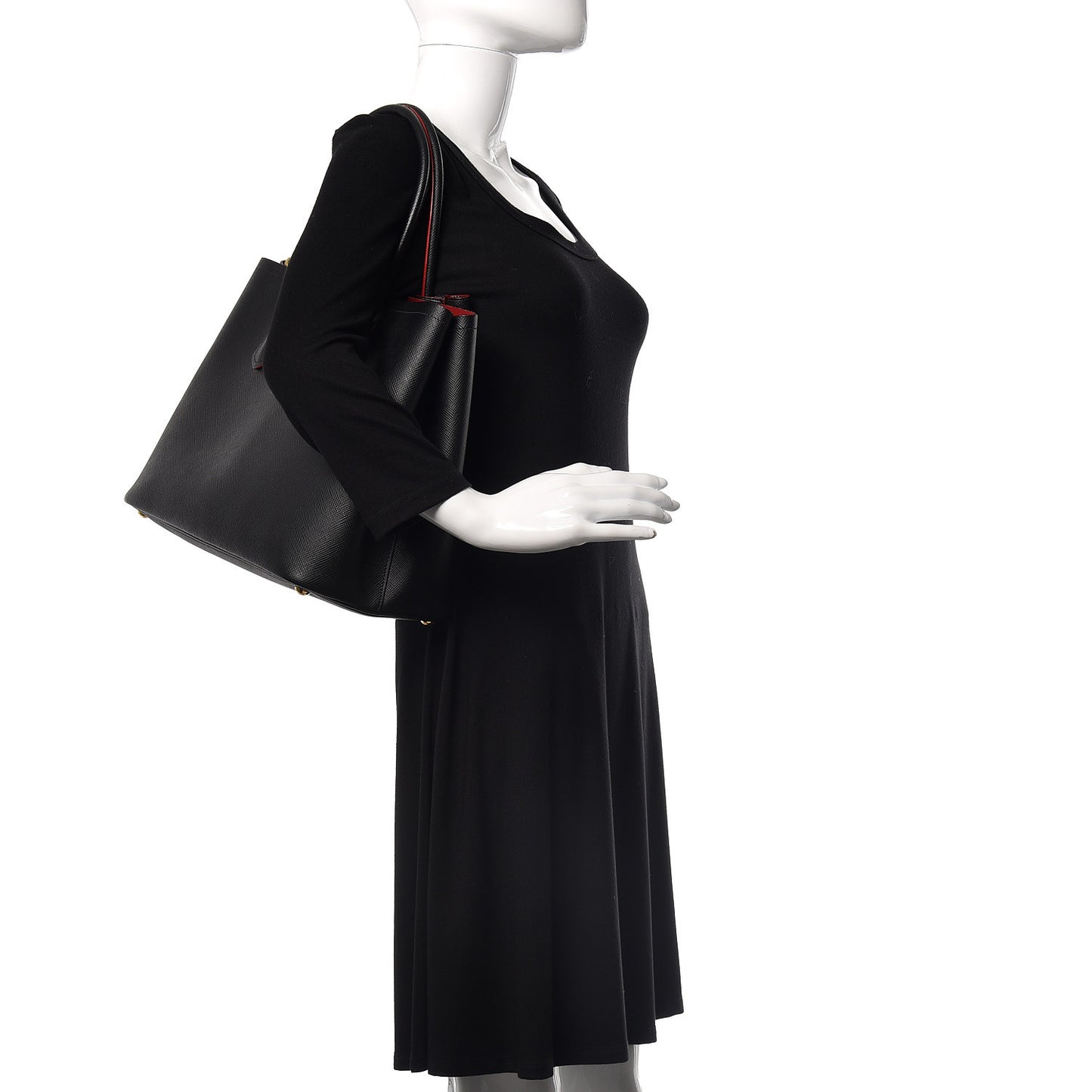 Saffiano Cuir Large Double Bag Black Fuoco
