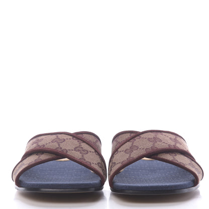 Gucci Canvas GG Monogram Womens Criss Cross Slide Sandals 37 Sahara Rubino Chardonnay 2 of 11