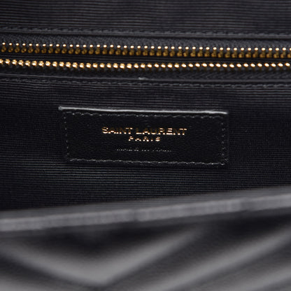 Saint Laurent Grain De Poudre Matelasse Chevron Large Monogram Satchel Black 6 of 8