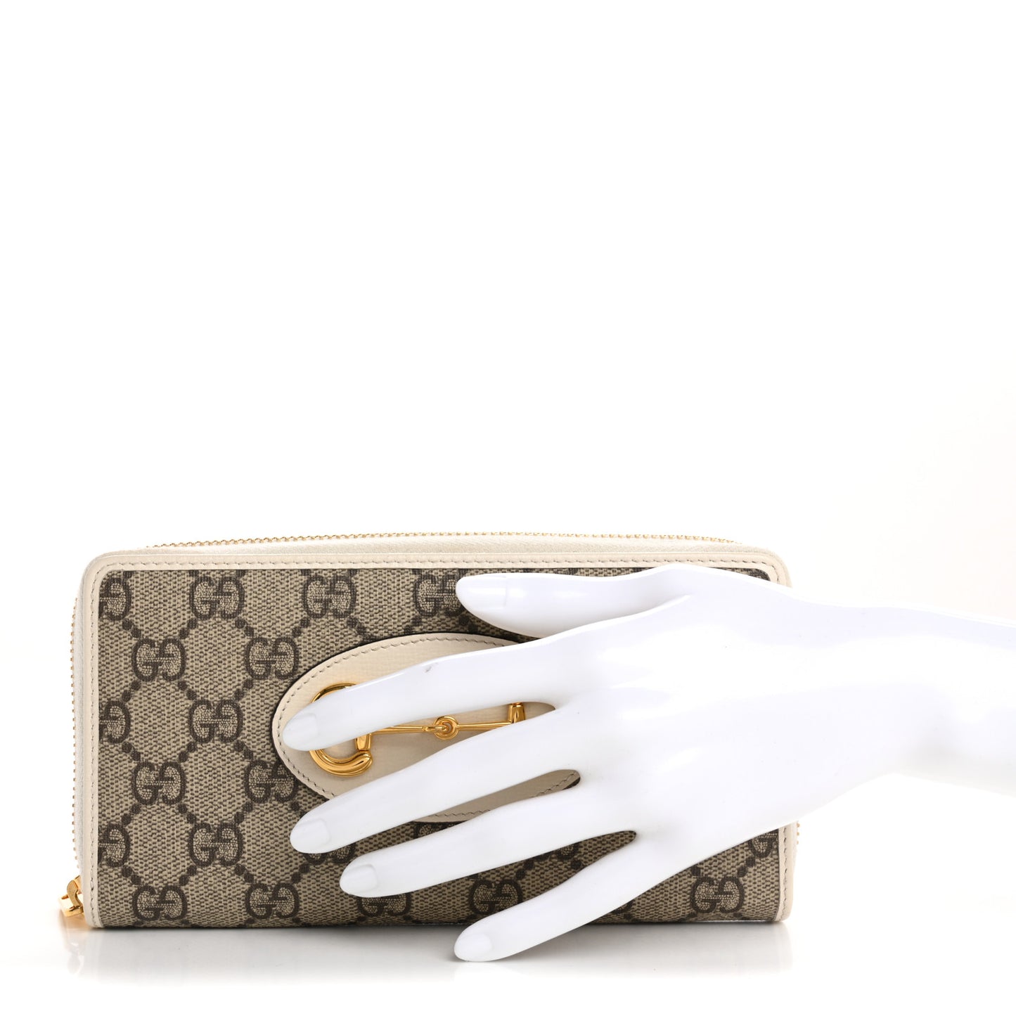 GG Supreme Monogram Azalea Calfskin Horsebit 1955 Zip Around Wallet Beige Ebony Mystic White
