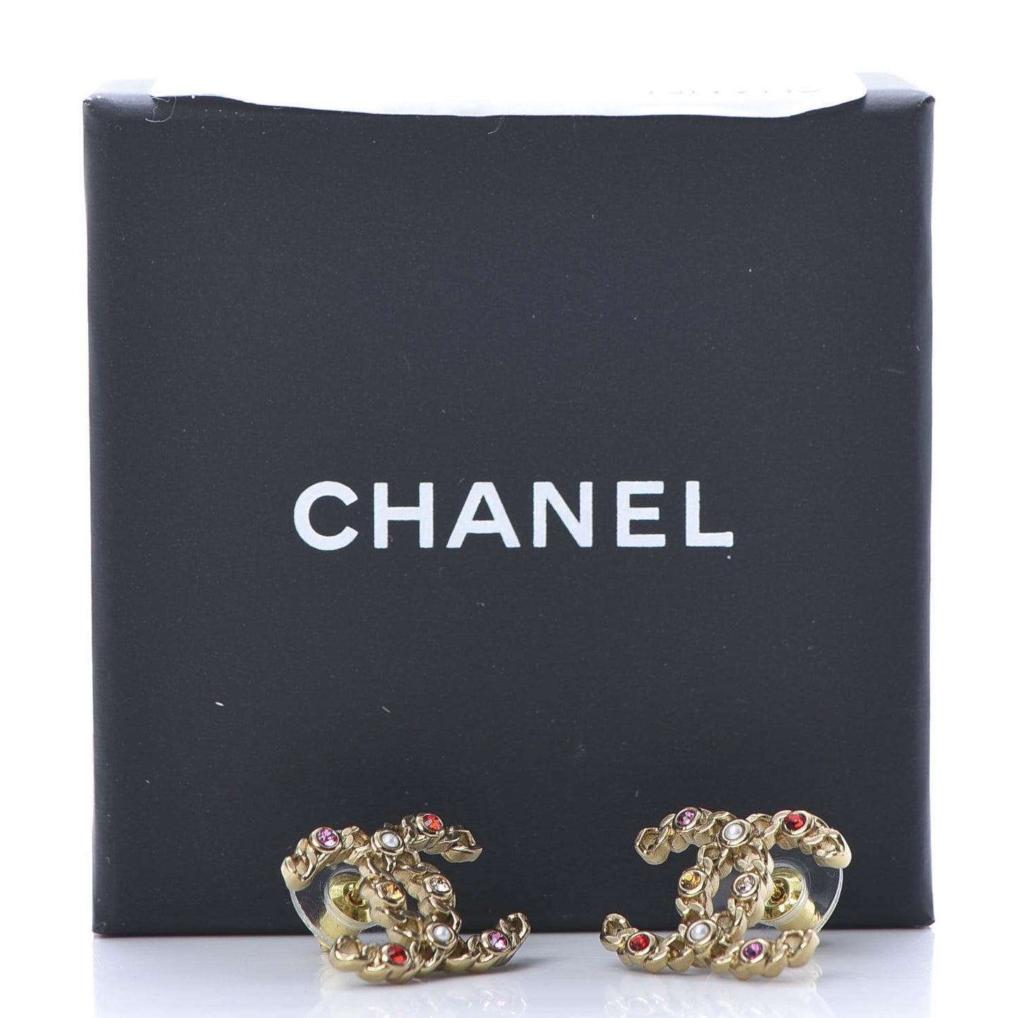 Pearl Crystal Chain Link CC Earrings Gold Red Pink Yellow