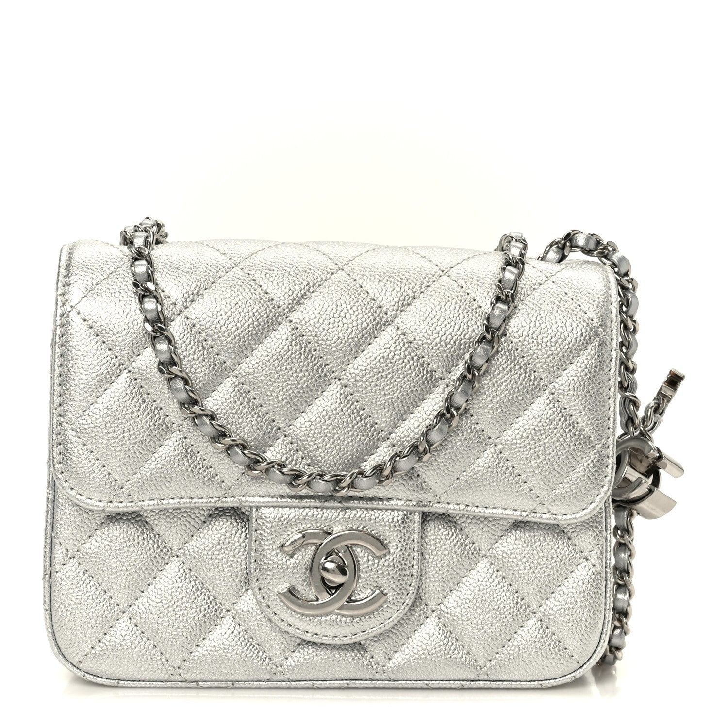 Chanel Metallic Caviar Quilted Mini Square CC Slide Flap Silver 1 of 12