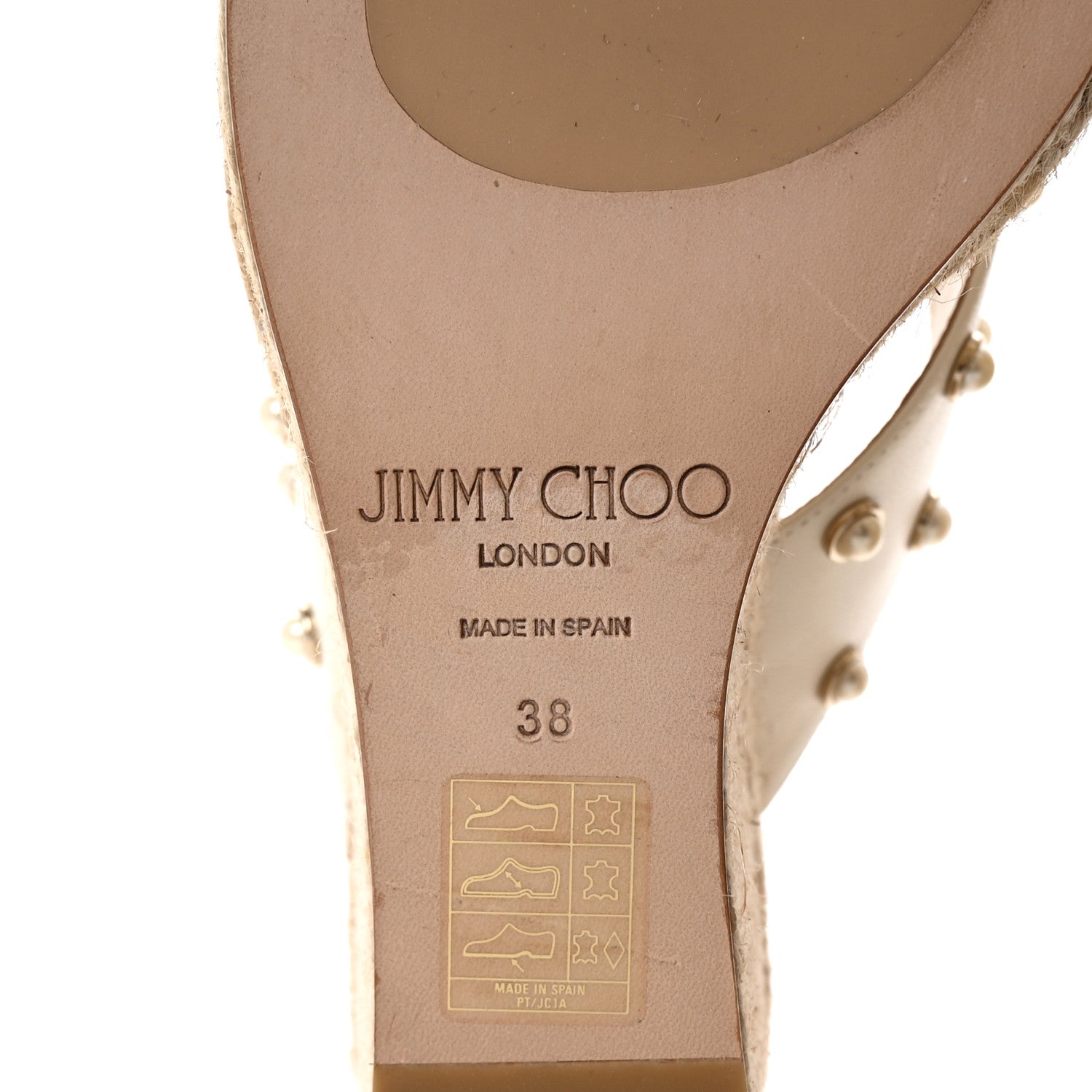 Jimmy Choo Nappa Pearl Studded Dovina 100 Espadrille Wedge Sandals 38 Latte 7 of 9