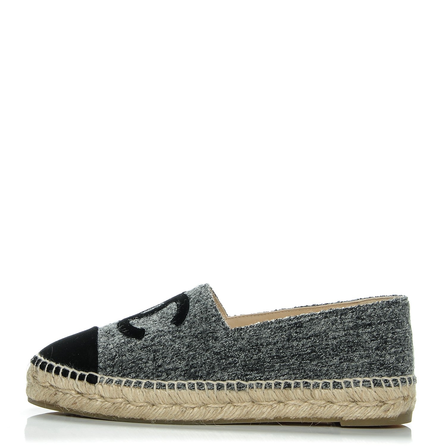 Chanel Tweed Velvet CC Espadrilles 37 Grey Black 1 of 7