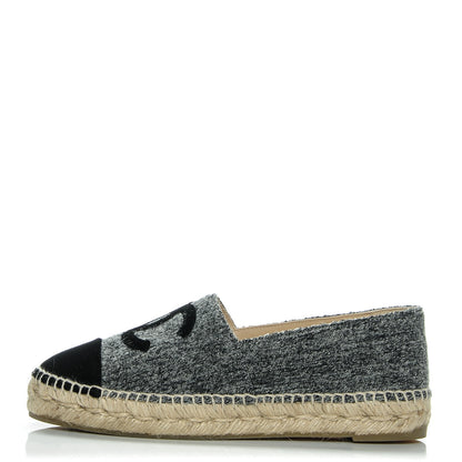 Chanel Tweed Velvet CC Espadrilles 37 Grey Black 1 of 7