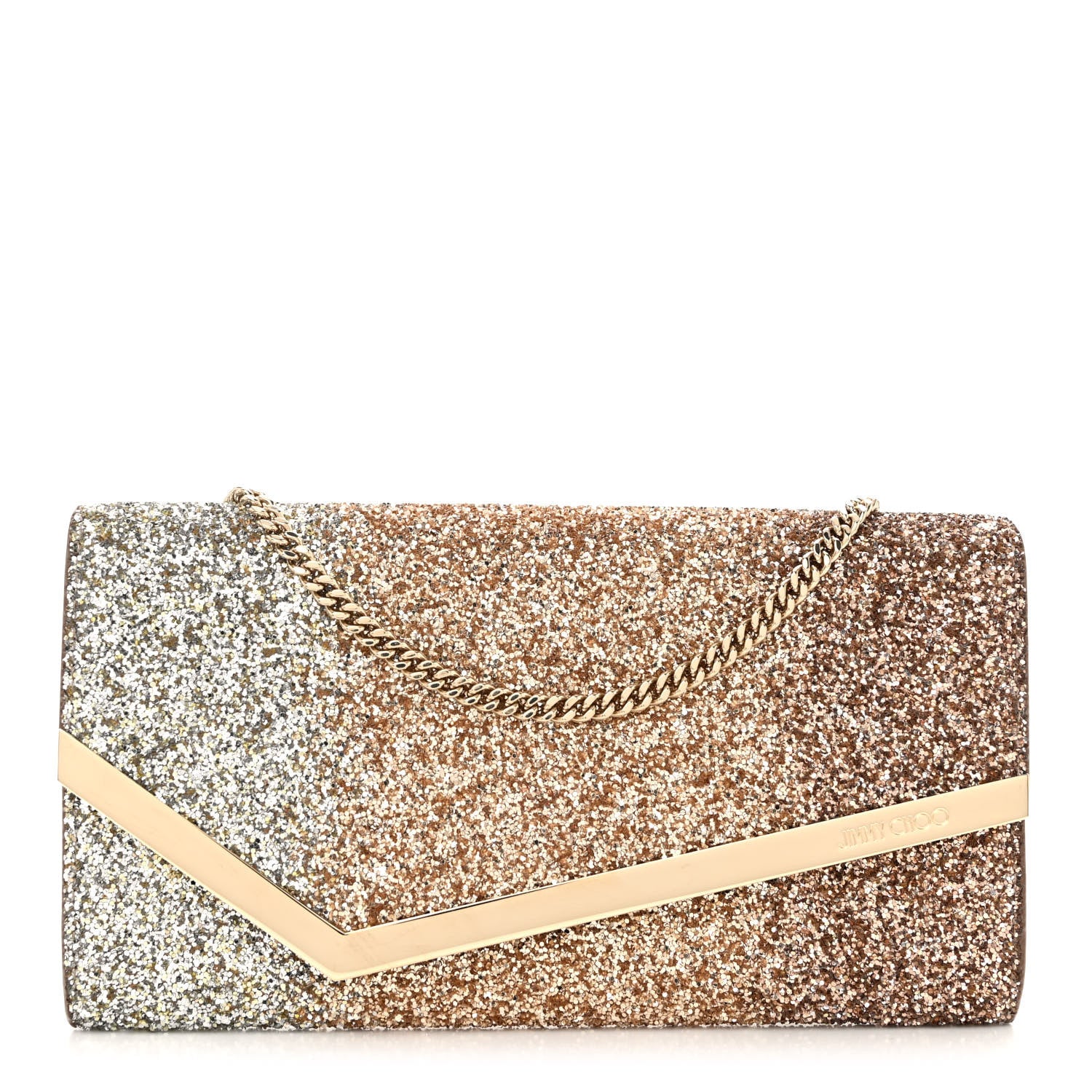 Jimmy Choo Glitter Degrade Emmie Clutch Silver Gold Rose Gold 1 of 9