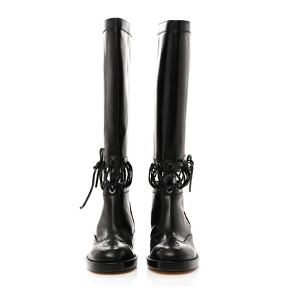 Chanel Calfskin Lace Up Knee High Boots 36.5 Black 2 of 7