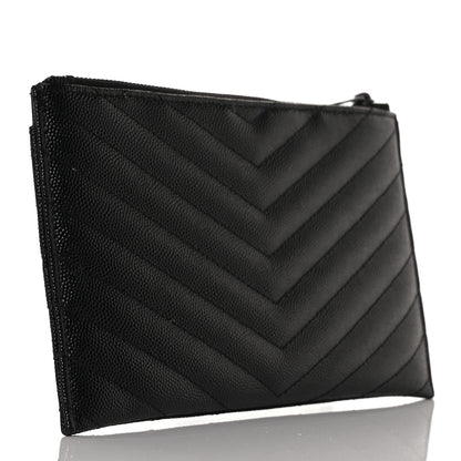 Saint Laurent Grain De Poudre Chevron Monogram Bill Pouch Black 3 of 9