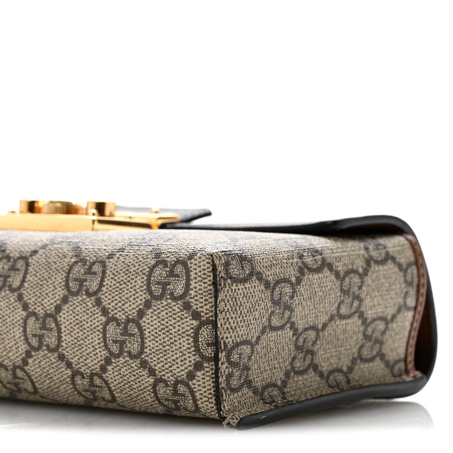 Gucci GG Supreme Monogram Calfskin Mini Padlock Top Handle Shoulder Bag Beige Black Cuir 9 of 14