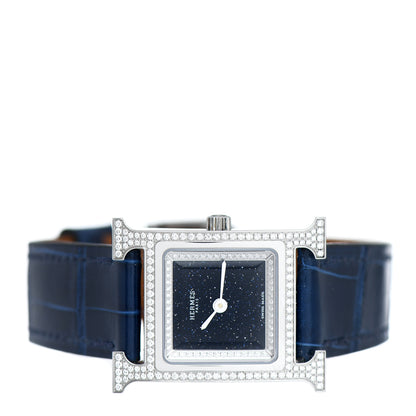 Hermes Stainless Steel Alligator Diamond Bezel Aventurine 21mm Heure H Hour Quartz Watch Bleu Saphir 2 of 5