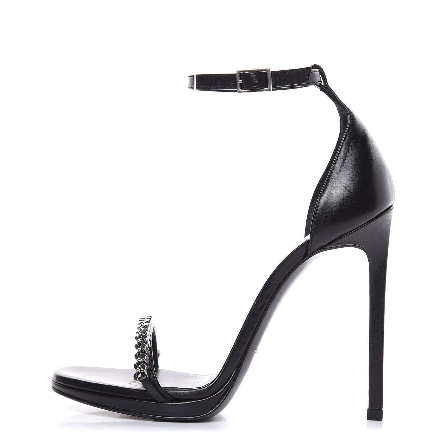 Saint Laurent Seta Calfskin Chain Jane 110 Ankle Strap Sandals 36 Black 1 of 11