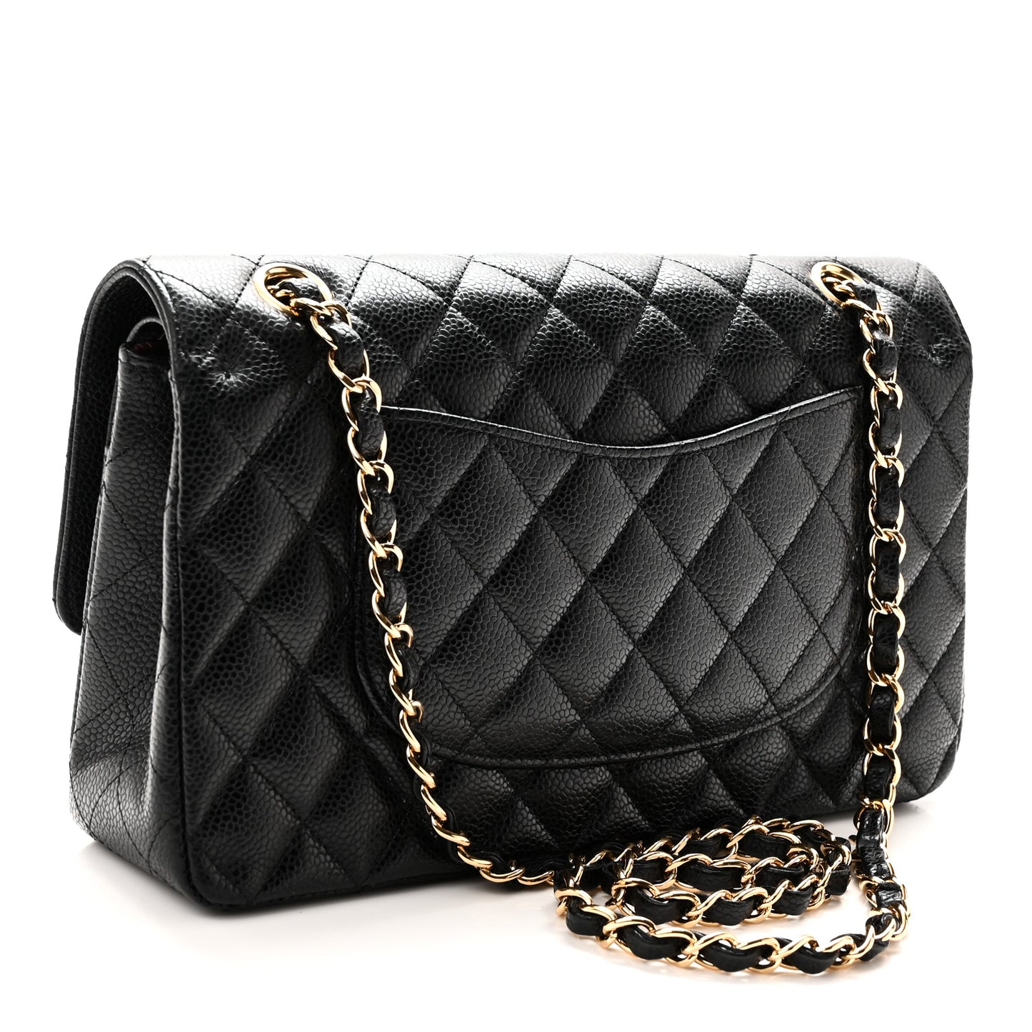 Caviar Quilted Medium Double Flap Black