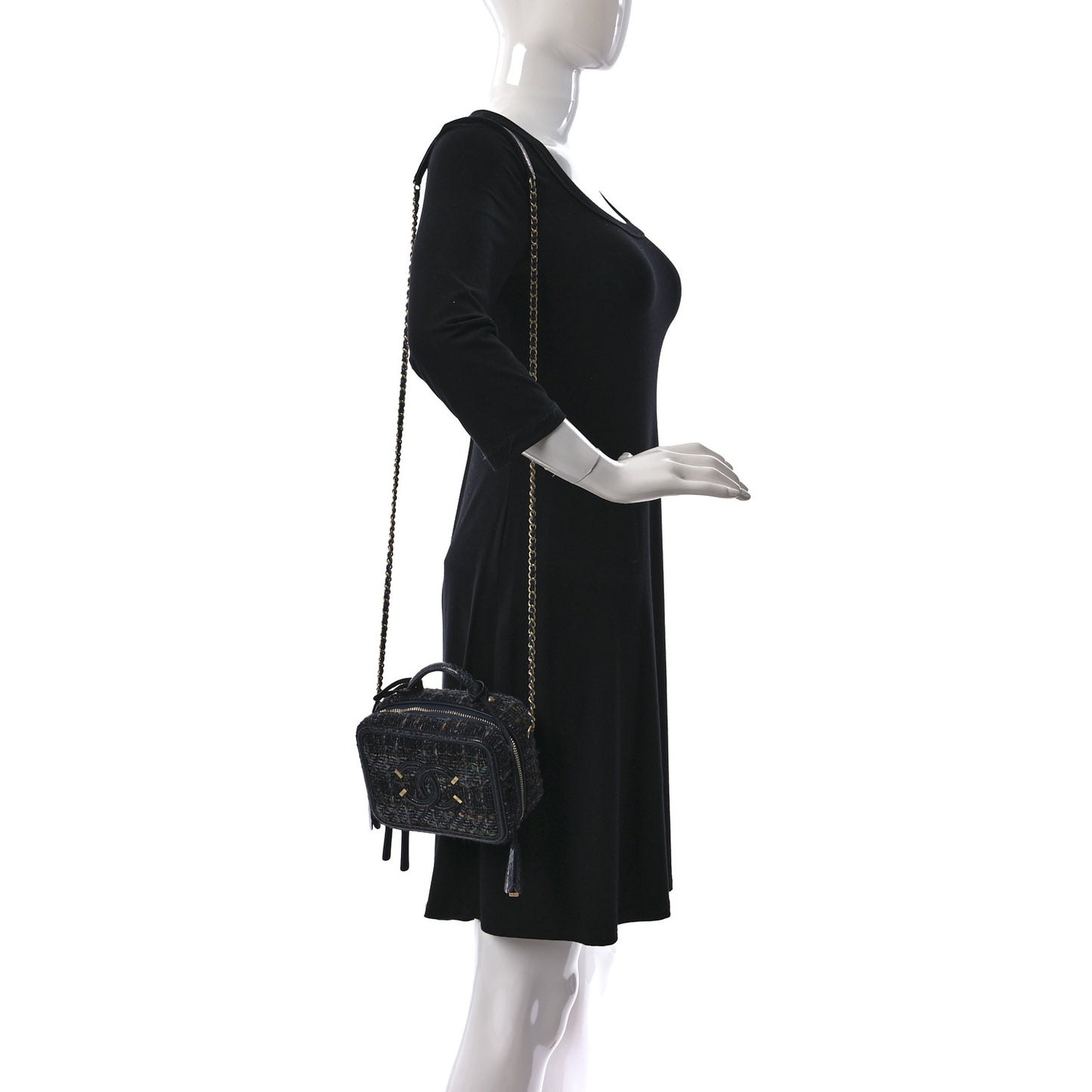 Tweed Snakeskin Quilted Small CC Filigree Vanity Case Navy Multicolor