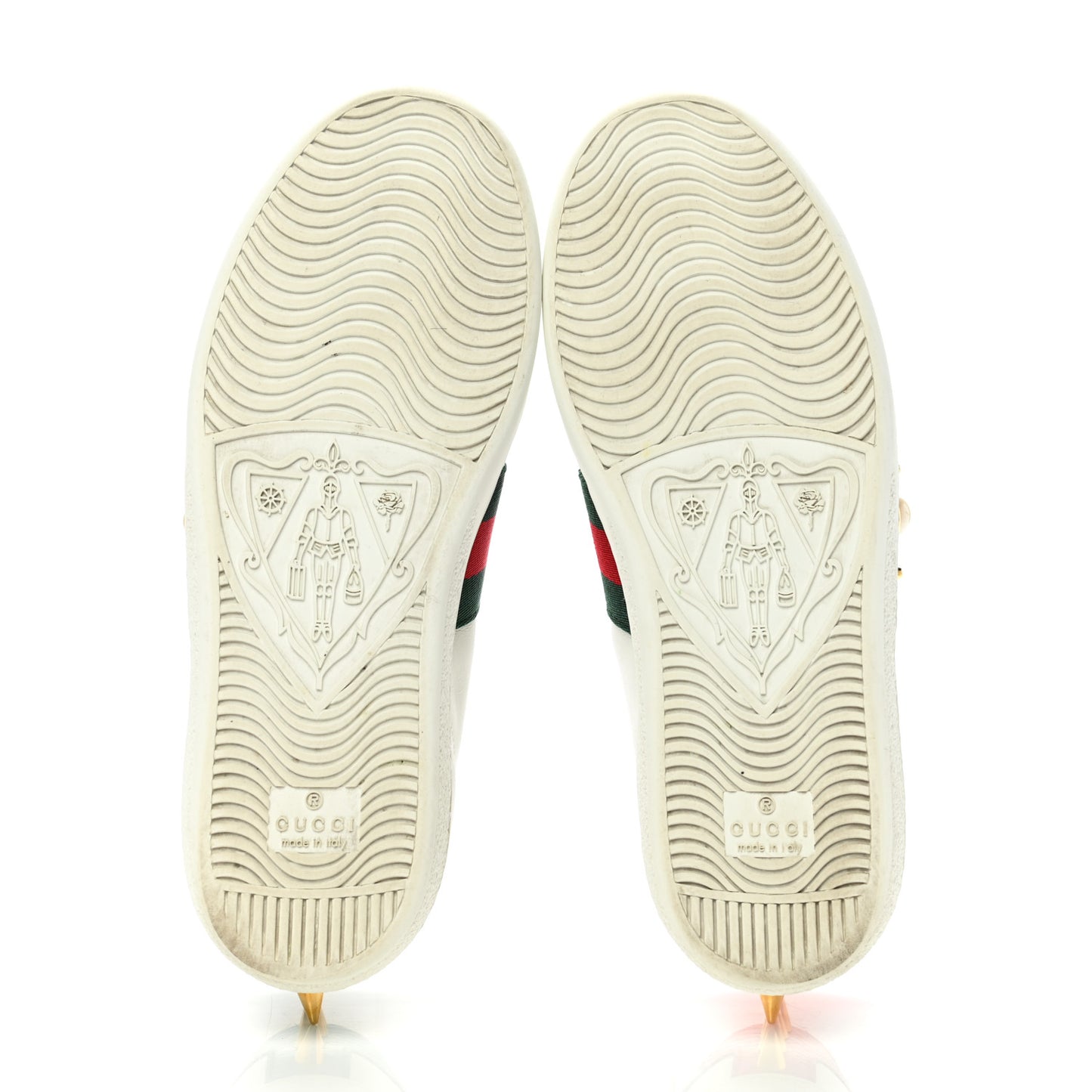 Calfskin Web Pearl Studded Womens Ace Sneakers 35 White