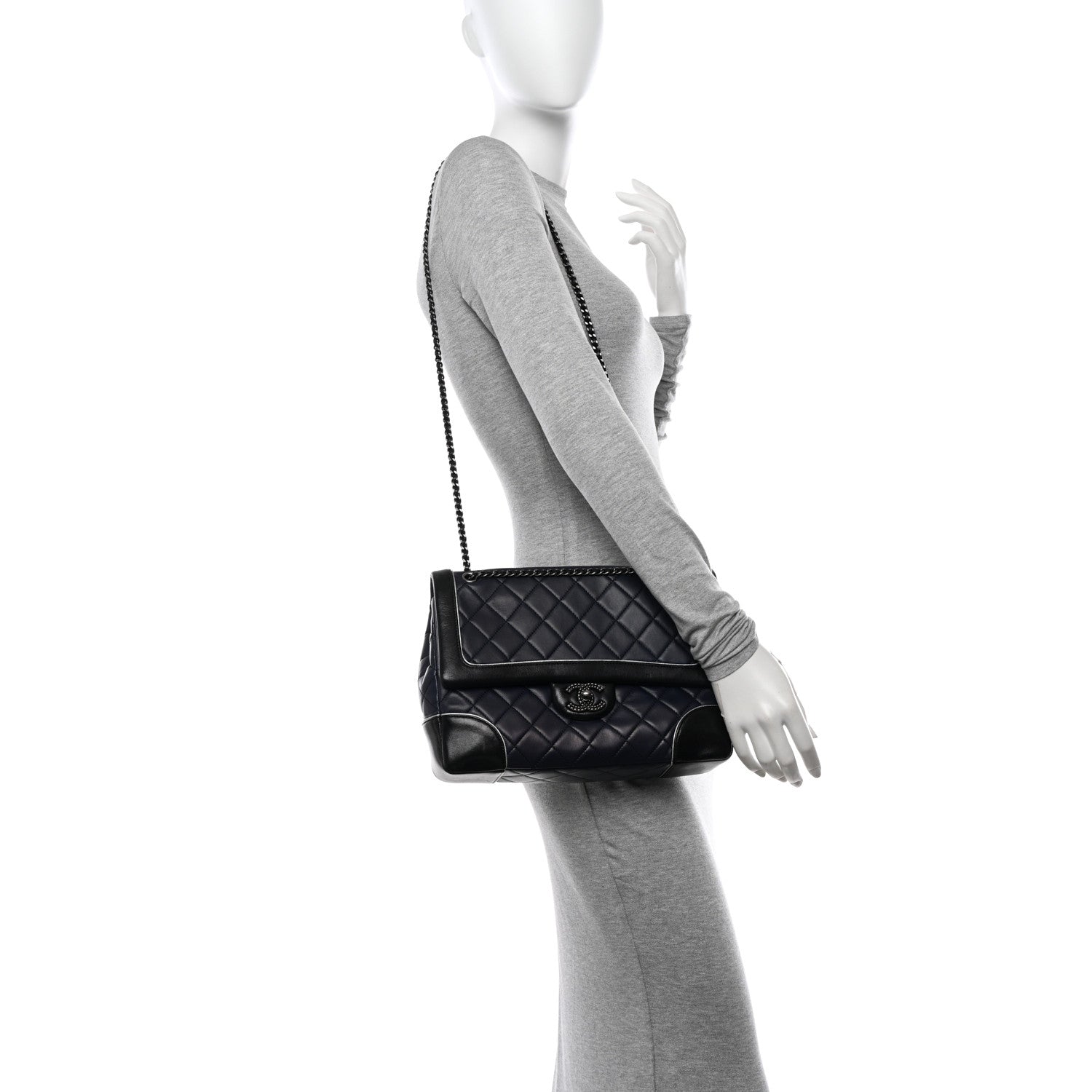 Chanel Calfskin Quilted Bi-Color Jumbo Flap Blue Black 2 of 15