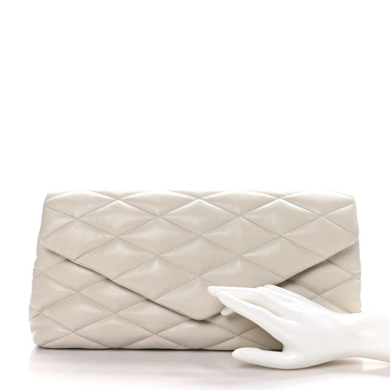 Saint Laurent SAINT LAURENT Lambskin Quilted Sade Puffer Envelope Clutch White 2 of 9